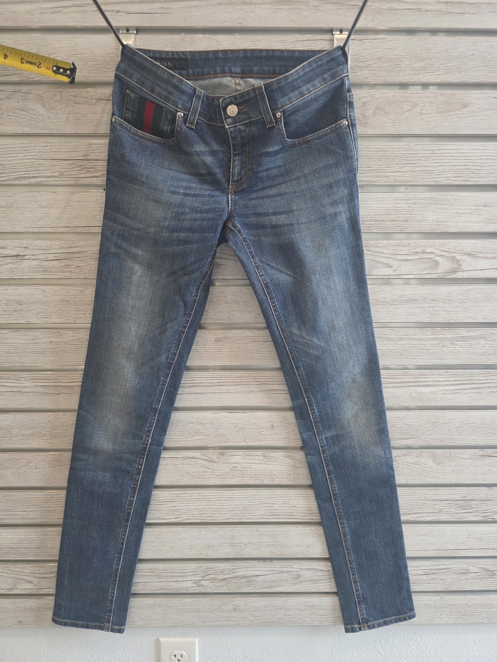 Gucci Denim Skinny Jeans with Signature Green-Red Web